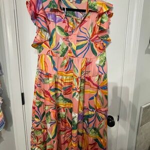 Umgee Pink Multicolor Floral Maxi Dress